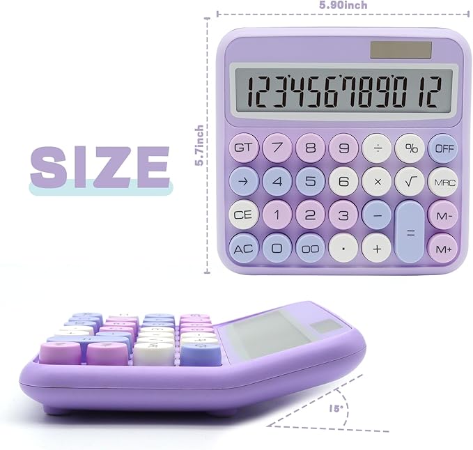 Purple Calculator, UPIHO 12 Digit with Large LCD Display and Big Buttons,Purple Office Accessories for Women Desk,Cute Calculator for Office,School, Home,Business