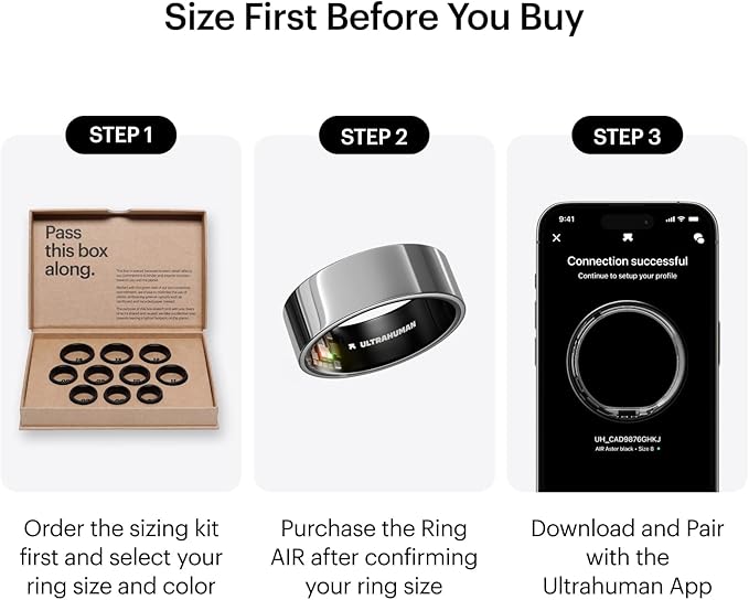 ULTRAHUMAN Ring AIR – Sleep and Fitness Tracker, Smart Ring for Men and Women, No app fee for Standard Features, Up to 6 Days Battery Life (Size 6)