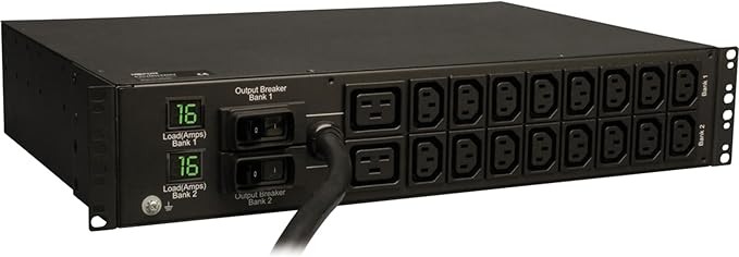 Tripp Lite Metered PDU, 18 Outlets (2-C19, 16-C13), IEC-309 230V 32A Blue, 12 ft. Cord, 2U Rack-Mount Power (PDUMH32HV),Black