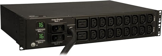 Tripp Lite Metered PDU, 18 Outlets (2-C19, 16-C13), IEC-309 230V 32A Blue, 12 ft. Cord, 2U Rack-Mount Power (PDUMH32HV),Black