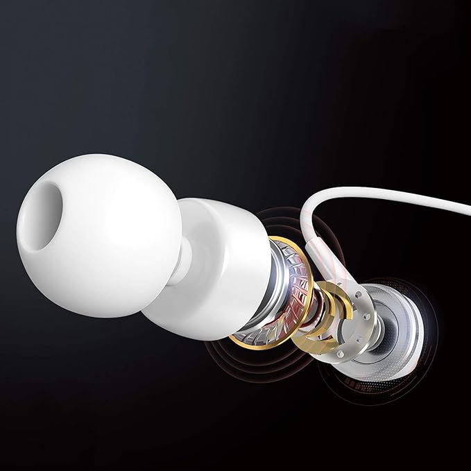 YNR 4 Pairs Wired Earbuds with Microphone, in Ear Earphones with L Shape Jack, High Definition Heavy Bass, for 3.5mm Jack iPhone iPad iPod Samsung Google Devices (Black White Pink Green)