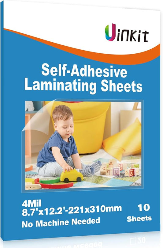 Uinkit Self-Adhesive Laminating Sheets, 4Mil 10 PCS 8.7 x 12.2 Inches Clear Self Sealing Laminating Sheets, Suitable for 8.5x11 inches Letter Size, No Machine Needed