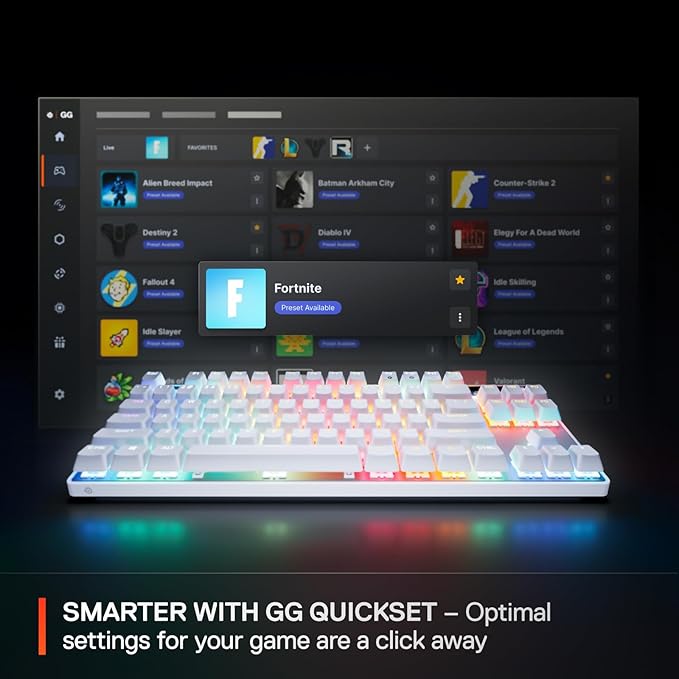 SteelSeries Apex Pro TKL Gen 3 White OmniPoint 3.0 Switches — Adjustable Actuation — Rapid Trigger — Game-Ready Presets — Protection Mode — Rapid Tap/SOCD — OLED — RGB — PBT Keycaps — USB-C