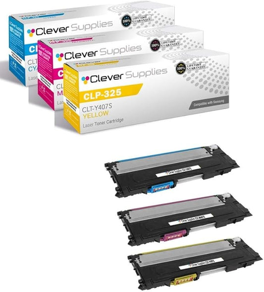 CS Replacement Toner Cartridge Compatible with Samsung CLP-325 CLT-C407S Cyan CLT-M407S Magenta CLT-Y407S Yellow CLP Series CLP-320 CLP-320N CLP-321N Toner Cartridge 3 Color Set