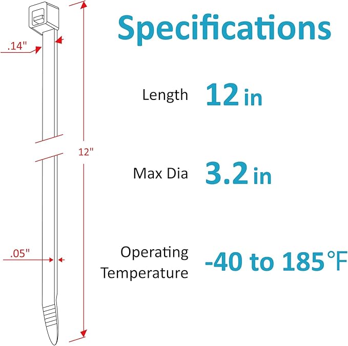 Zip Ties 12 inch with 45 lb Tensile Strength, Black Cable ties, 1000 Pack, ANOSON