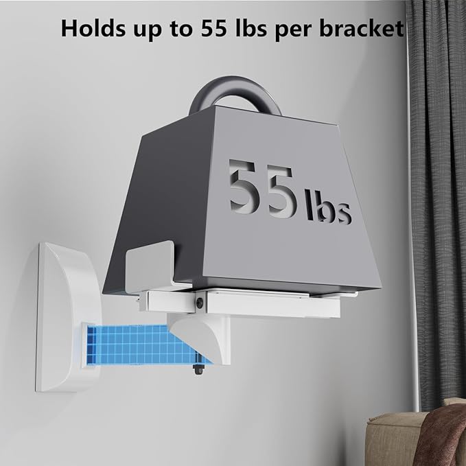 WALI Speaker Wall Mounts, Dual Side Clamping Bookshelf Mounting Bracket for Large Surrounding Sound Speakers, Hold up to 55 lbs. (SWM201-W), 1 Pair, White