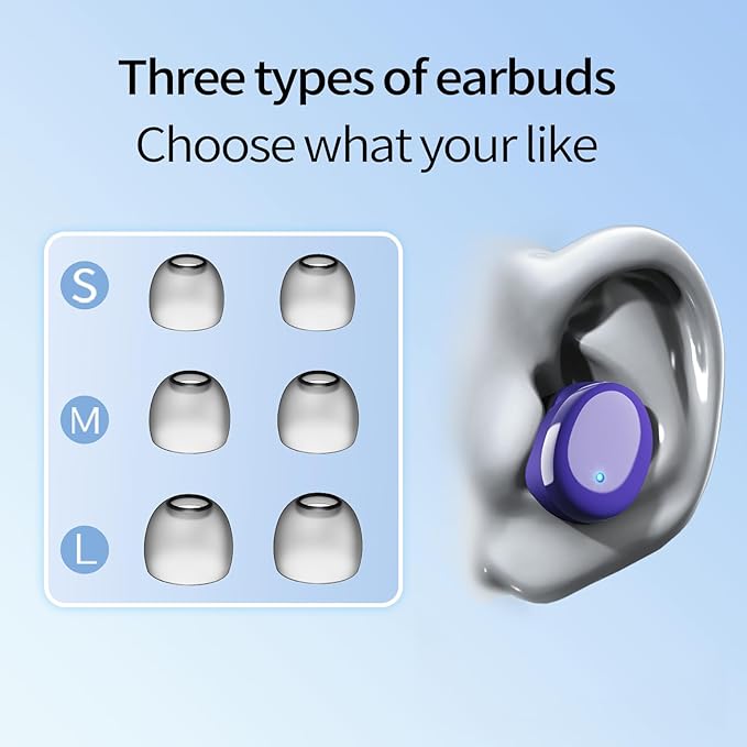 Wireless Earbuds in-Ear Headphones Bluetooth 5.3 with Built-in Mics Deep Bass Clear Call Ultralight Headsets Up to 60H Play Time for Studying Workout Gaming Purple