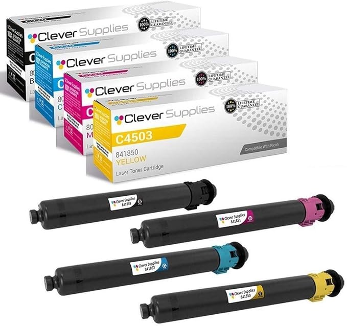 CS Replacement Toner Cartridge Compatible with Ricoh C4503 841849 Black 841852 Cyan 841851 Magenta 841850 Yellow Color Laser Aficio MP C4503 Aficio MP C4504 Aficio MP C5503 Aficio MP C6004 4 Color Set