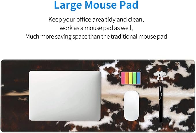 Gaming Mouse Pad, Large Non-Slip Rubber Base Mousepad, Keyboard Mouse Mat, Desk Pad with Stitched Edges, 31.5x11.8inch, Brown Cowhide