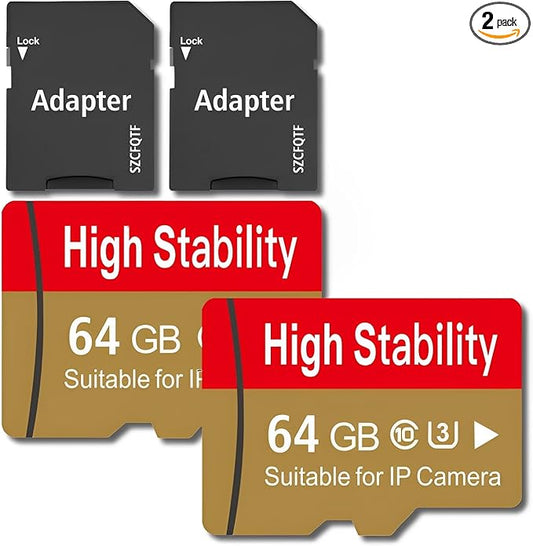 Memory Card, Micro TF Card U3 V30 4K UHD High Stability for Camera/Dash cam/Drone with Adapter (2 Packs) (64, GB)