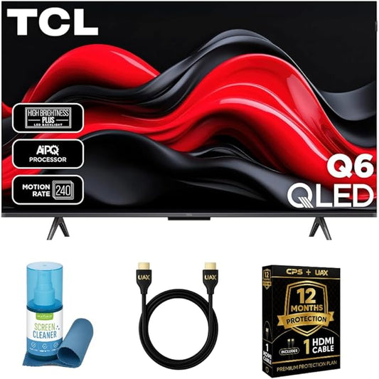 TCL 75-Inch QLED Pro 4K Smart Google TV Bundle - HDR10+, Dolby Vision & Atmos, Voice Remote, 144 Hz VRR, W/ 12 Months CPS Protection, UAX HDMI Cable & Screen Cleaner with Microfiber