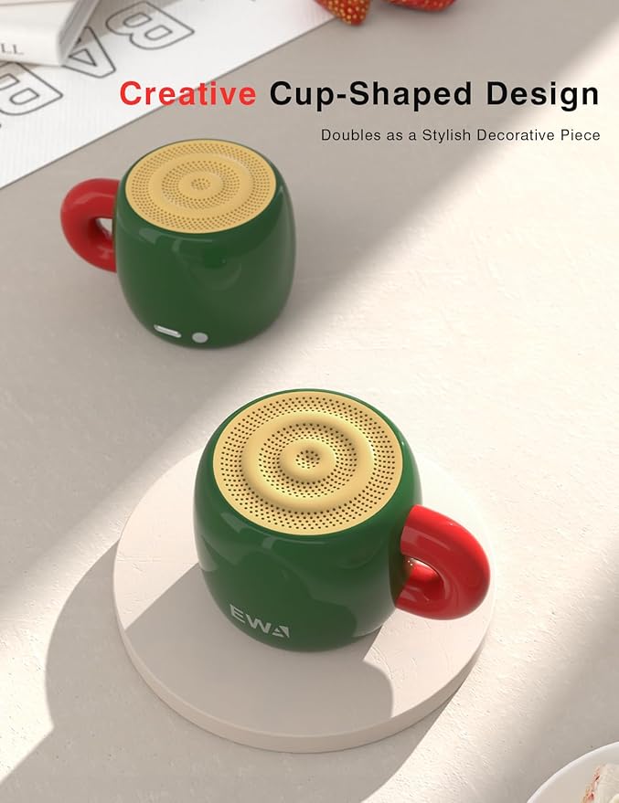 EWA Bluetooth Speaker, Mini Portable Bluetooth Speaker with Creative Cup-Shaped Design, IP67 Waterproof, Loud & Clear Sound, Ideal Gift for Desk, Travel & Holidays, A163 (Green)