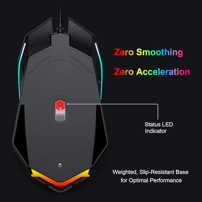 GAME PUNK Wired Gaming Mouse, Ergonomic RGB Mouse with Colorful Lights, Plug-and-Play Design, Tangle-Free Cable, Textured Scroll Wheel, USB-A Tip, Compatible with PS5, Xbox Series X/S, PC, and Laptop
