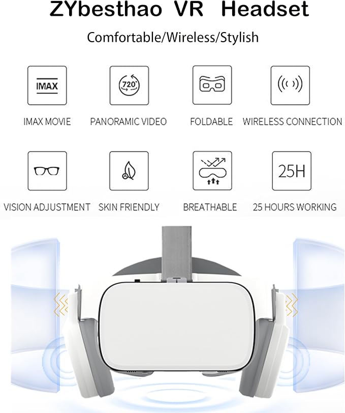 3D Glasses Virtual Reality VR for Smartphone Google Cardboard, Wireless Bluetooth VR Headset Helmet Stereo for Android iOS iPhone 12 11 Pro Max Mini X R S 8 7 Samsung 4.7-6.2" Phone (White)