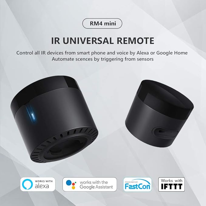 BroadLink RM4 Mini IR Universal Remote Control (2.4 GHz Wi-Fi Only), Smart Home Automation Wi-Fi Infrared Blaster for TV, AC, STB Audio, Works with Alexa, Google Home, IFTTT