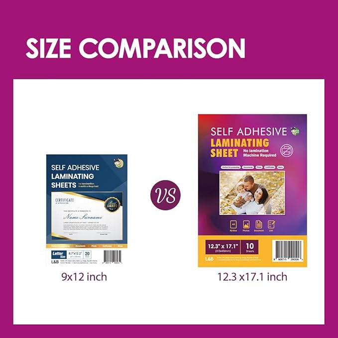 Self Adhesive Laminating Sheets 12.3x17.1 inch, 10 Pack, 4mil Thickness, No Heat, No Machine Laminating Sheets Self Sealing by HA SHI