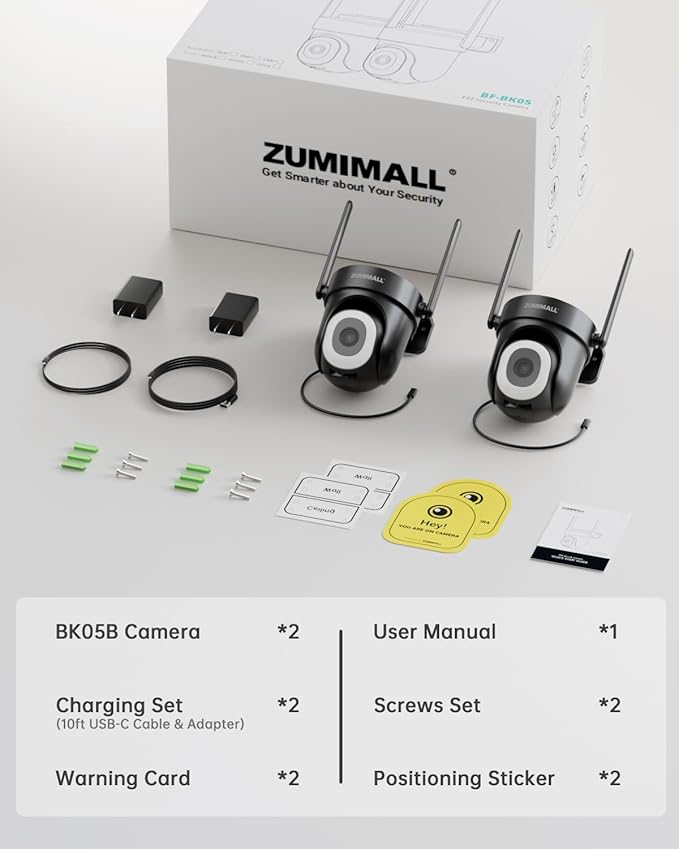 ZUMIMALL Cameras for Home Security 2-Pack (Black) - 2.4G/5G WiFi, Wired Camera for 24/7 Recording | Motion & Noise Detection, Auto Tracking, Cloud & No-Monthly-Fee SD Storage | Works with Alexa Google