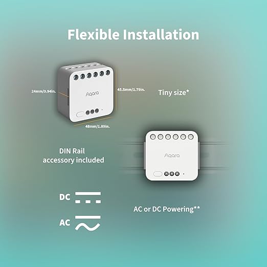 Aqara Dual Relay Module T2,Smart Relay Switch Dry Contact Mode for Garage Doors and Boilers,Light Switch Roller Shade Switch,Supports Homekit and Alexa,Requires a Neutral Line and Aqara Zigbee 3.0 Hub