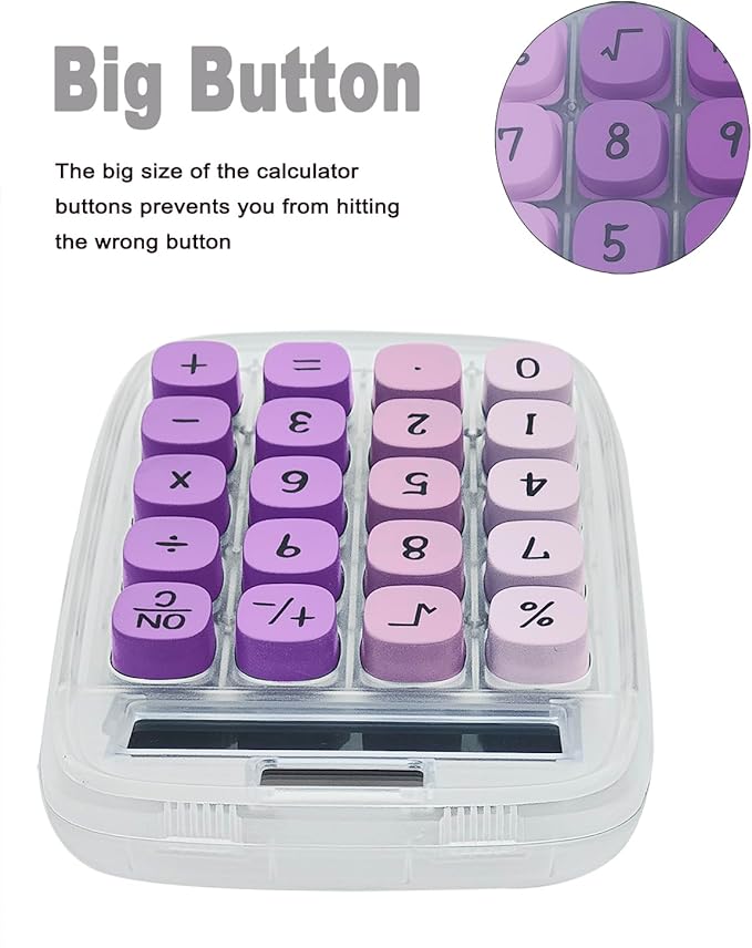 Mechanical Switch Calculator, Purple Calculator with Large LCD Display 8 Digit Tilt Screen and Big Button for Teachers Students Basic Office (Transparent and Purple)