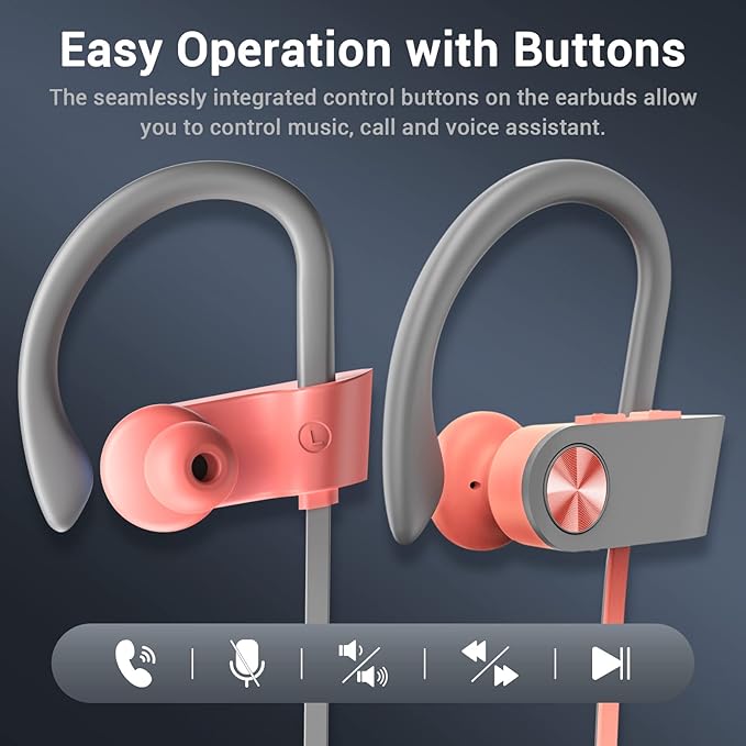 Bluetooth Headphones, Bluetooth 5.3 IPX7 Waterproof Wireless Sports Earbuds for Workout Gym, 16 Hrs Playtime Running Headphones with Noise Cancelling Mic, HiFi Bass Stereo in-Ear Earphones