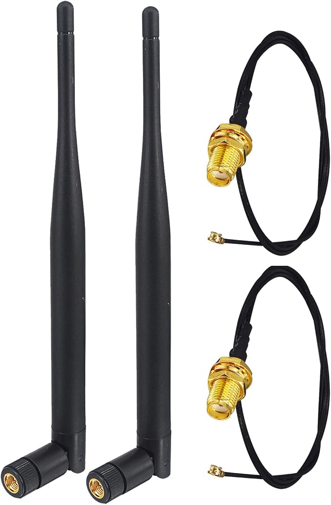 WiFi 6/5G Router Antenna Replacement Upgrade Kit, 6dBi High-Gain MIMO Dual Band Antennas (2-Pack) with SMA to IPX Cable 50CM, Boost Signal for Routers, Gateways