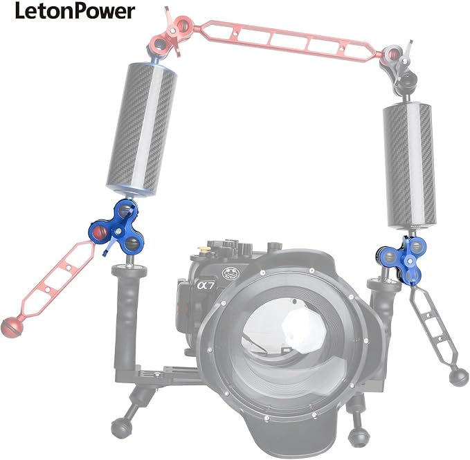 3-Hole 1" Aluminum Underwater Camera Clamp Ball Mount (2-Pack) - Underwater Bracket for Diving Light Arms & Camera Trays, Saltwater-Resistant Adapter for Scuba Photography/Videography Gear