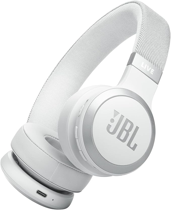 JBL Live 670NC - Wireless On-Ear Headphones with Adaptive Noise Cancelling with Smart Ambient, Up to 65H Battery Life with Speed Charge, Lightweight, Comfortable and Foldable Design (White)