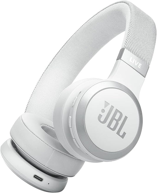 JBL Live 670NC - Wireless On-Ear Headphones with Adaptive Noise Cancelling with Smart Ambient, Up to 65H Battery Life with Speed Charge, Lightweight, Comfortable and Foldable Design (White)
