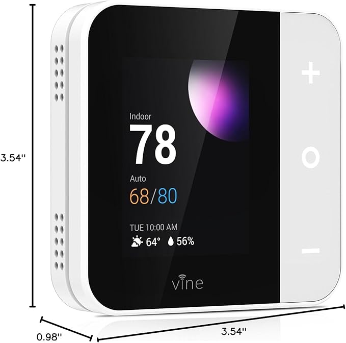 Vine Thermostat for Home with Touchscreen Color Display, WiFi Smart Thermostat Compatible with Alexa and Google Assistant, 7day/8period Programmable, Energy Saving, C-Wire Required, Screen Size 2.8"