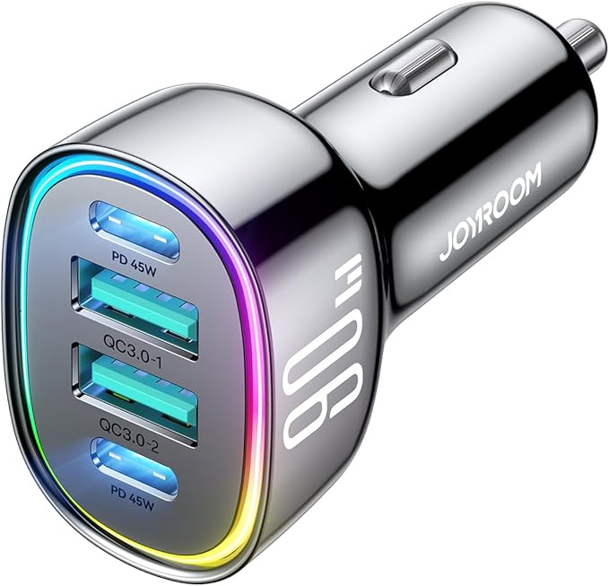 90W for iPhone 17 Pro Car Charger USB C, 4-Port Car Charger Fast Charging, PD&QC3.0 Type C Car Phone Charger, Cigarette Lighter Adapter, Car Accessories for iPhone 16 16e 15 17 Air Pro Max, Samsung