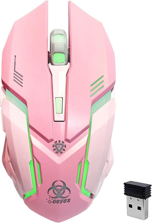 VEGCOO Pink Wireless Gaming Mouse, Silent Click Wireless Mouse with Colorful RGB LED Lights, Rechargeable Computer Mice with Side Buttons and 3 Level DPI, for Laptop and Desktop