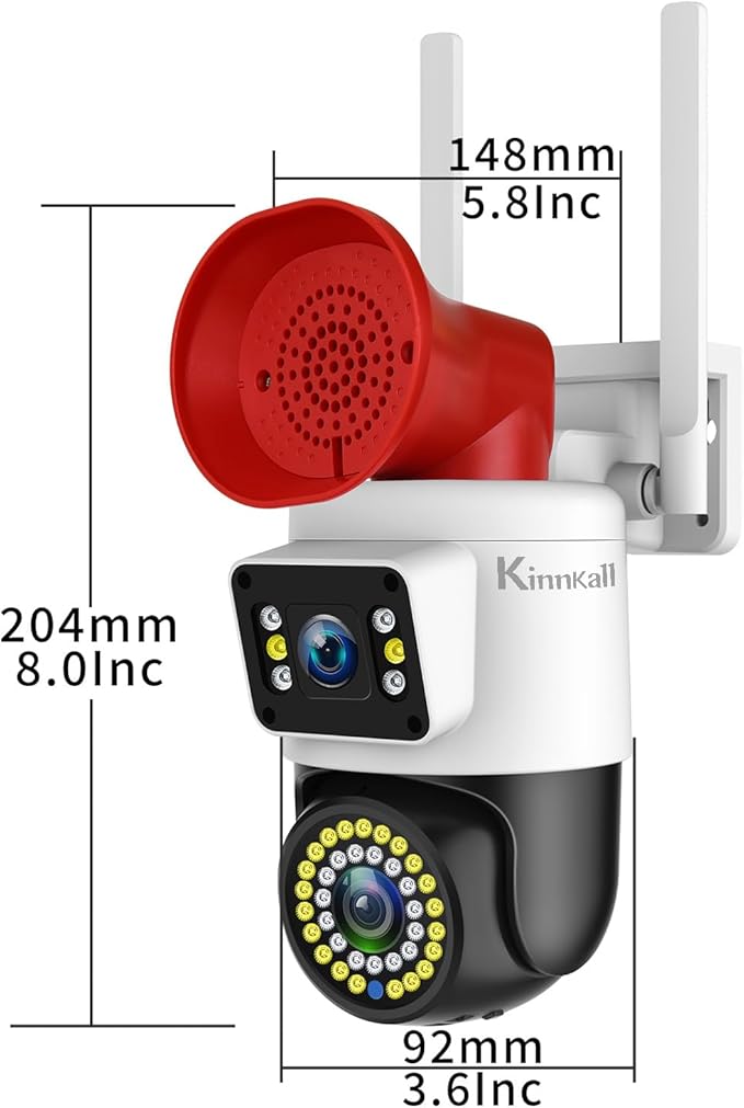 4MP Dual Lens Outdoor Security Camera with Night Vision & Floodlight, 355° Pan/Tilt Motion Tracking, 2.4GHz WiFi, SD/Cloud Storage, IP66 Waterproof, 2-Way Audio, Works with Mobile Apps & PC