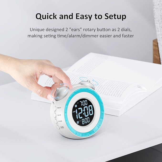 uscce Loud Dual Alarm Clock with Bed Shaker - 0-100% Dimmer, Vibrating Alarm Clock for Heavy Sleepers or Hearing Impaired, Easy to Set, USB Charging Port, Snooze, Battery Backup (White)