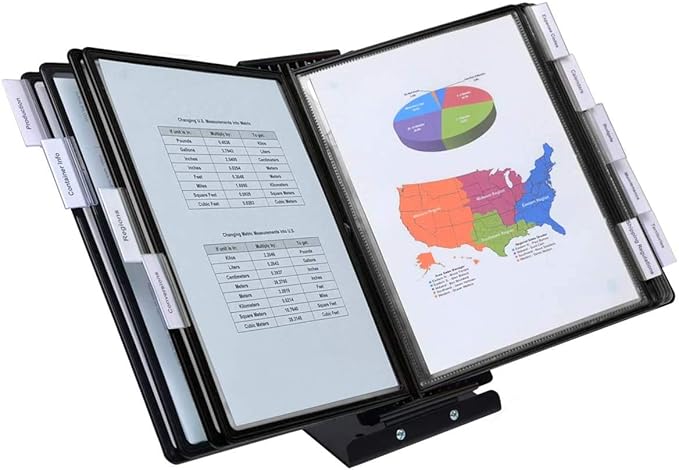 Ultimate Office SwitchFile Reference Organizer Displays Both Landscape or Portrait Documents, Desk or Wall Mount, Featuring, 10 EZ-Load Pockets to Hold 20 Sheets of Paper, Black Pockets