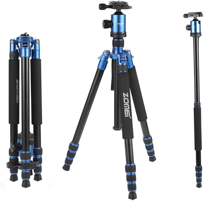 ZOMEI Z818 Tall Camera Tripod 65'' Aluminium Alloy Monopod with 360 Panorama Ball Head Quick Release Plate(Blue)