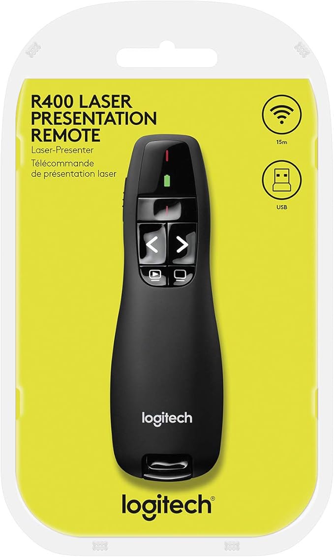 Logitech Wireless Presenter R400, PowerPoint Clicker with Laser Pointer, Wireless Presentation Clicker Remote