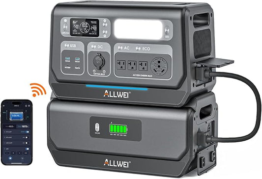 ALLWEI 2400W Portable Power Station and B200 PRO Expansion Battery, 4096Wh LiFePO4 Battery 4 AC Outlets Up to 2400W for Home, Outdoor Camping, RV, With 1500W AC Charging &1200W Solar Charging