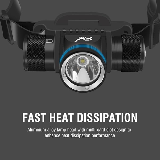 WINDFIRE Scuba Diving Light, Long Range Diving Flashlight Headlamp, 5 Modes Dive Flashlight, Ultra Bright IPX8 Waterproof Underwater 80 Meters Safety Snorkeling Head Light with Power Indicator