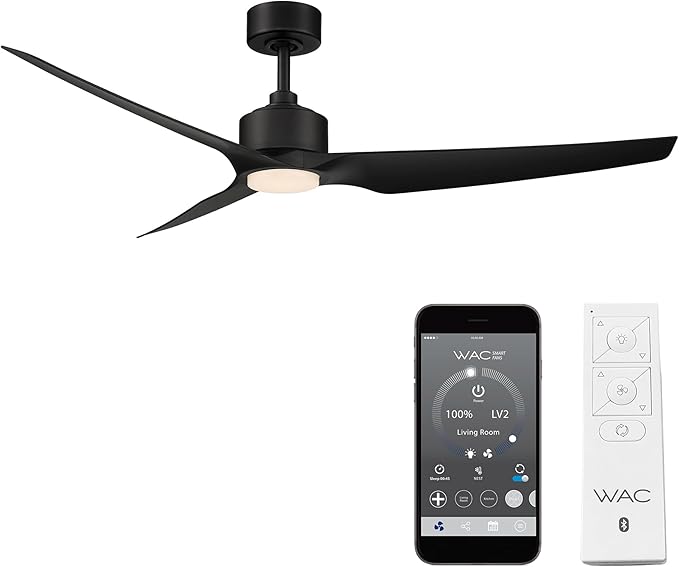 WAC Smart Fans Stella Indoor and Outdoor 3-Blade Smart Home Ceiling Fan 60in Matte Black with 3000K LED Light Kit and Remote Control Works with Alexa and iOS or Android App