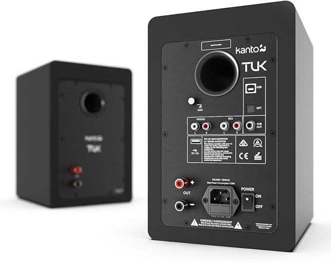 Kanto TUK Premium Powered Speakers - Pair with S6 Desktop Speaker Stands (Black)