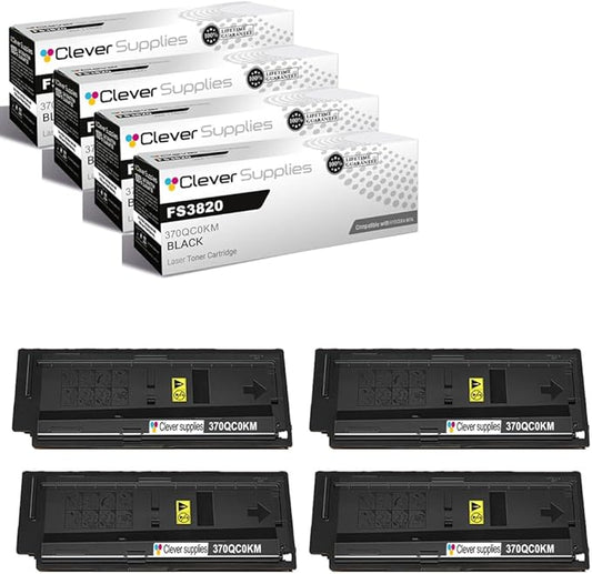 Clever Supplies CS Replacement Compatible with Kyocera FS3820 Toner Cartridge 370QC0KM 370QD0KM to use with FS1920 FS3820N FS3830N (Black, 4-Pack)
