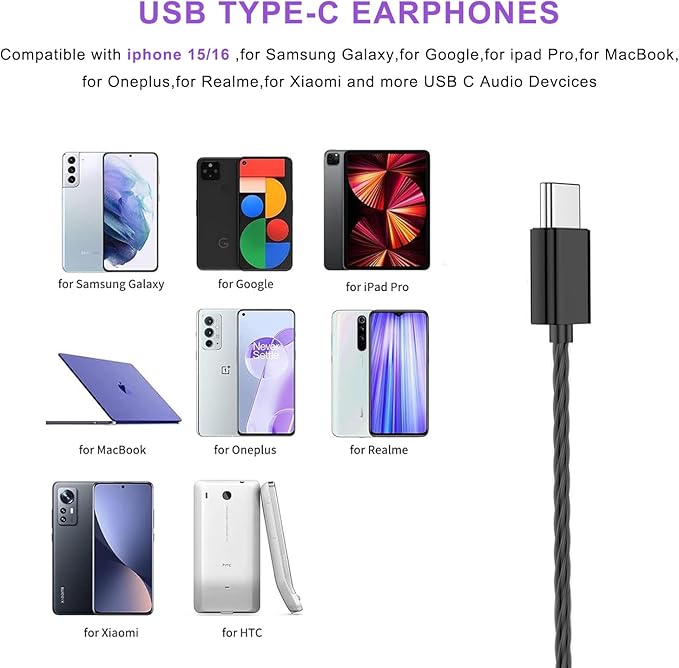 3Pack of USB C Headphones for iPhone 16 15 Pro Max,Type C Wired Earbuds Magnetic Bass Noise Canceling in-Ear Earphones with Microphone for iPad 10 Pixel 9 8 for Galaxy S25 Ultra S24 S23 A16 A56