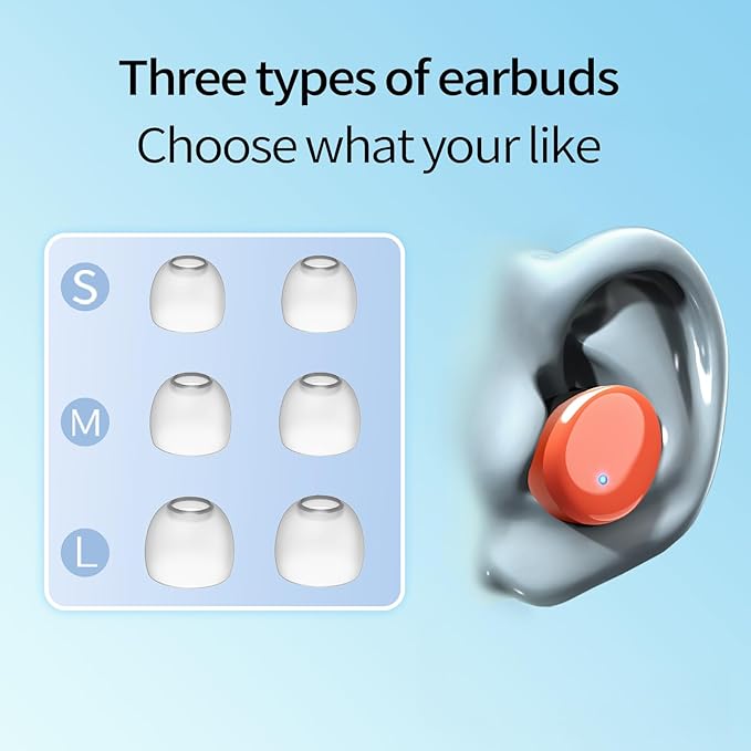 Wireless Earbuds in-Ear Headphones Bluetooth 5.3 with Built-in Mics Deep Bass Clear Call Ultralight Headsets Up to 60H Play Time for Studying Workout Gaming Orange