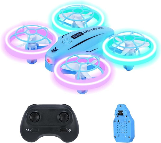 Mini Drone for Beginner, Colorful LED RC Drone Quadcopter with Headless Mode, 360 Flips, Altitude Hold, 3 Speeds Mode,Full Propeller Protect, Gifts for Teen Adults,Blue