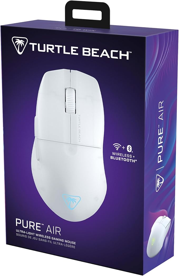 Turtle Beach Pure Air - Ultra-Light Wireless Ergonomic RGB Gaming Mouse, 26K DPI Optical Sensor, 125 Hour Battery, Dual Wireless System, Titan Optical Switches, Bluetooth, RGB Illumination - White