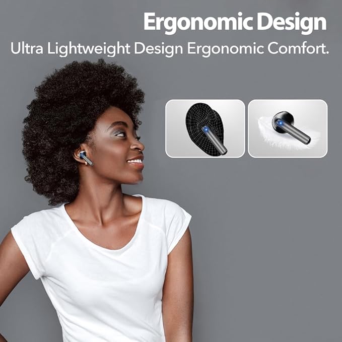 Bluetooth Earbuds Wireless Headphones, 60H Deep Bass Ear Buds with 4 Noise Cancelling Microphone, IP5 Waterproof Earphones for iPhone Android Sports audifonos Bluetooth inalambricos (Black)