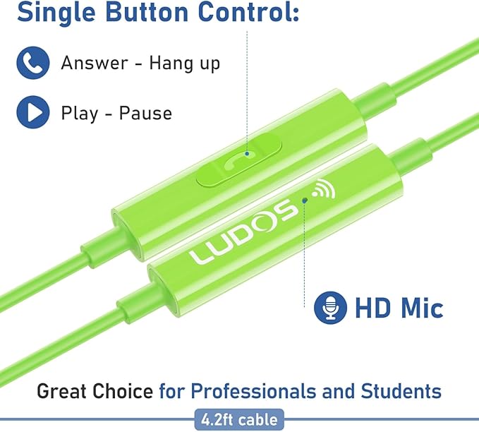 LUDOS Zenith USB C Headphones for iPhone 17 16 15 Pro Max Plus Air iPad Pro Air, 2 Years Warranty, USB-C Earbuds for Samsung Galaxy S24 S23 Ultra S22 S21 S20 A55 A54 A53, USB Type C Earphones - Green