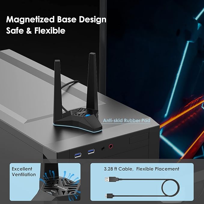 WAVLINK USB3.0 WiFi Adapter, AC1300Mbps Wireless Network Adapter for Desktop PC, Dual Band 5GHz+2.4GHz WLAN with High Gain 2X 3dBi Antennas for Windows XP/Vista/7/8/8.1/10/11 MacOS 10.7-10.15