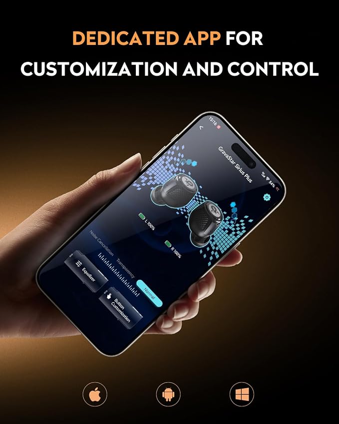 GravaStar Sirius Plus True Wireless Earbuds, Bluetooth 5.3 Active Noise Cancellation ANC Headphones, 28H Playtime, ENC Clear Call, Customization App, IPX4 for Sports/Work -Yellow