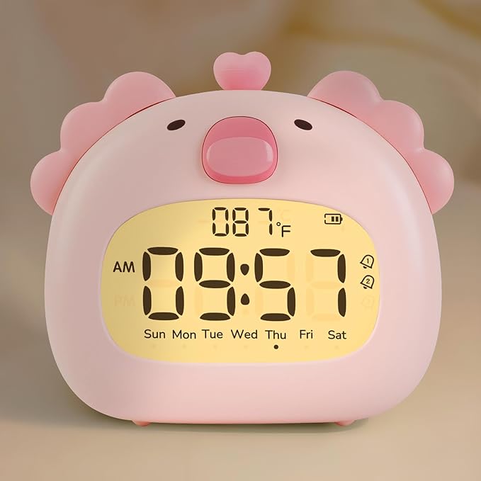 Axolotl Alarm Clock with Night Light for Kids – Cute Digital Sleep Trainer with LED Display, 3 Alarms, Countdown Timer, Adjustable Brightness – Rechargeable Bedside Clock for Boys and Girls